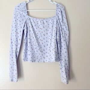 Floral Square Neckline Long Sleeve